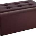 COSYLAND Ottoman Bench with Storage - 30x15x15in Folding Leather Ottoman, Rectangle Foot Stool Foldable Storage Chest Footrest Footstool Collapsible with Lid for Bedroom Living Room Brown