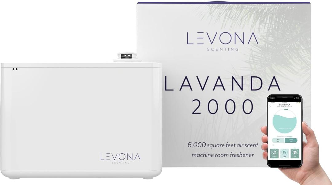 LEVONA SCENT Machine Lavanda: Up to 6000 SQFT HVAC Diffuser- Waterless Scent Air for Office, Hotel & Home Diffuser - Fragrance + Remote Control App Lavanda 2000 (1 Fl Oz (Pack of 1))