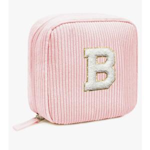 LETGO Birthday Gifts for Women Small Personalized Initial Monogram Makeup Bag,Preppy Corduroy Makeup Bags Travel Toiletry Bag Cute Pouch Purse for Her Mom Girlfriend Wife Sister Teacher Bridesmaid