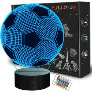 FULLOSUN Kids Night Light Soccer 3D Optical Illusion Lamp with Remote Control 16 Colors Changing Football Birthday Xmas Valentine's Day Gift Idea for Sport Fan Boys Girls