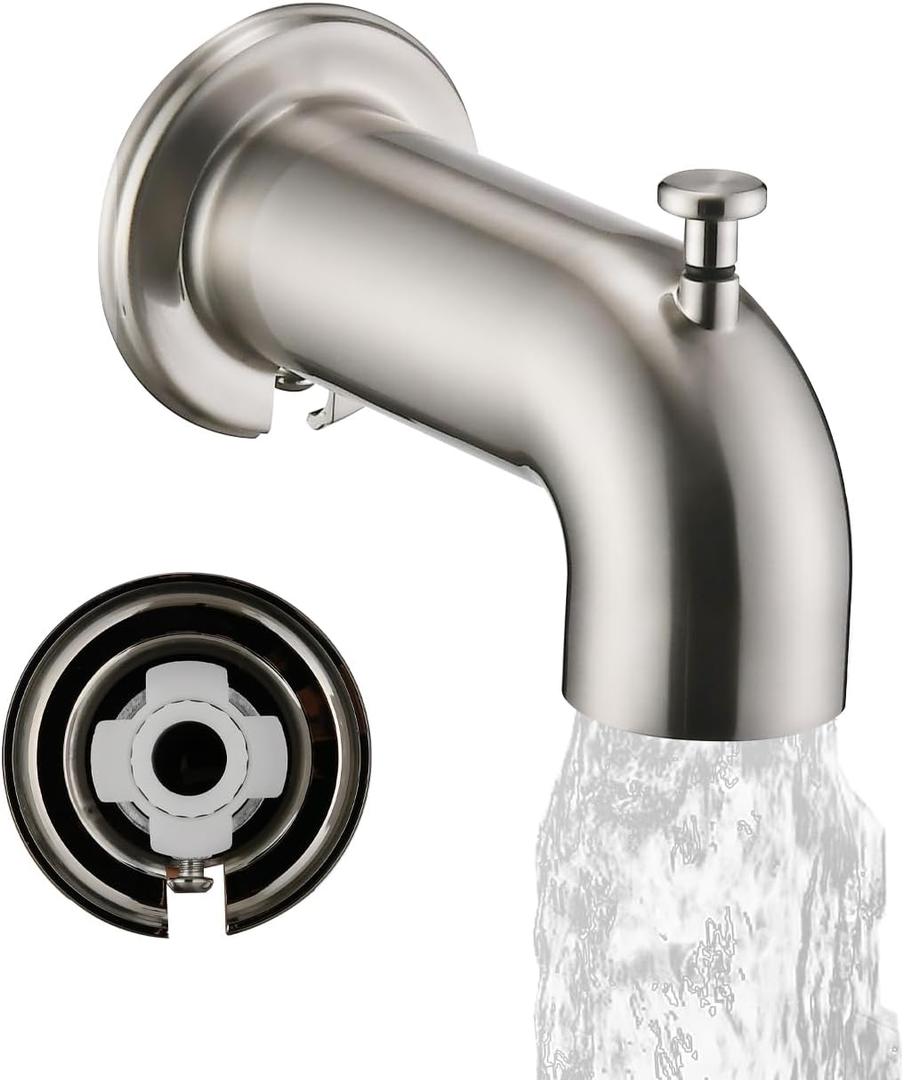 Slip-On Extra Long Tub Spout with Diverter, 1/2 Inch Slip Fit Connection, Brushed Nickel