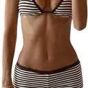 MakeMeChic Women's Bikini with Shorts Boyshort Bikini Set Halter Triangle Tie Backless Y2K Swimsuit S