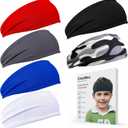 ChezMax 6 PCS Sweatbands for Kids, Soccer Headbands Boys Sports Kids Sweatbands, Breathable Sweat Wicking Headband, Baseball Youth, Black, White, Gray, Blue, Red and Camouflage,(FD01-Kids)