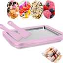 Ice Cream Sorbet Maker Frozen Yogurt Machine, Instant Cold Roller Pan Plate with 2 spatulas, Home Made Soft Ice Cream Milkshake Gelato Fruit Smoothie (Medium Pink)