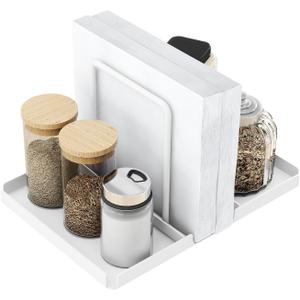 Napkin Holder for Table, Metal Napkin Holder with Salt and Pepper Shakers Caddy, Standing Paper Napkin Storage for Kitchen Dining Table Decor, White