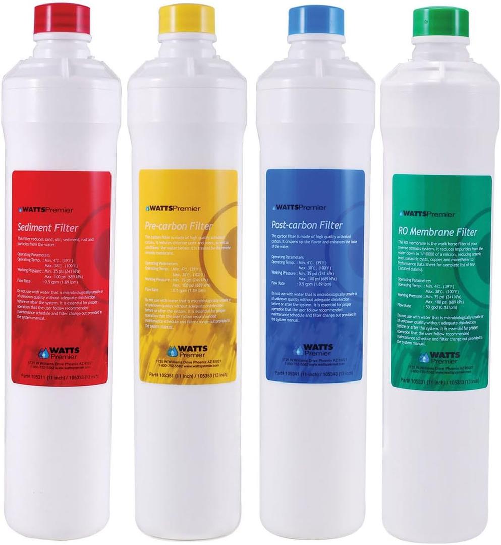 Watts Premier 1R-1Y-1B-1G RO-Pure Push Button Replacement Filter Kit (4 Pack)
