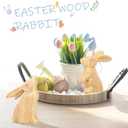5 x RoseCraft Easter Bunny Decorations, 2PCS Wooden Rustic Handcrafted Rabbit Figurines Spring Table Top Decor, for Home Indoor Holiday Party Farmhouse (Natural)