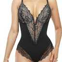 Sexy Lace Shapewear Bodysuit Women's Sleeveless V Neck Tummy Control Backless Thong Tank Tops Body Suit Shaper,M