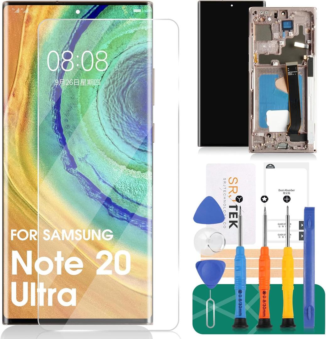 OLED for Samsung Note 20 Ultra 4g Screen Replacement for Samsung Galaxy Note 20 Ultra 5g LCD Screen Kits SM-N986U SM-N985F/DS Digitizer Repair Touch Display Assembly with Frame (Mystic Bronze, Gold)