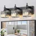 Black Crystal Bathroom Vanity Light 3-Light Modern Bathroom Lighting Fixtures Over Mirror, Black Wall Sconce Light Fixtures with Square Shade