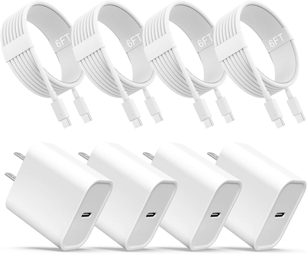iPhone 17 16 15 Charger, USB C Charger, 4-Pack Fast Wall Charging, USB-C Chargers Block (4-Pack 6 ft Cable Included) for iPhone 17/16/15/15 Pro/15 Pro Max/iPad Pro/AirPods Samsung & More iPhone 17 16 15 Charger, USB C Charger, 4-Pack Fast Wall Charging, USB-C Chargers Block (4-Pack 6 ft Cable Included) for iPhone 17/16/15/15 Pro/15 Pro Max/iPad Pro/AirPods Samsung & More