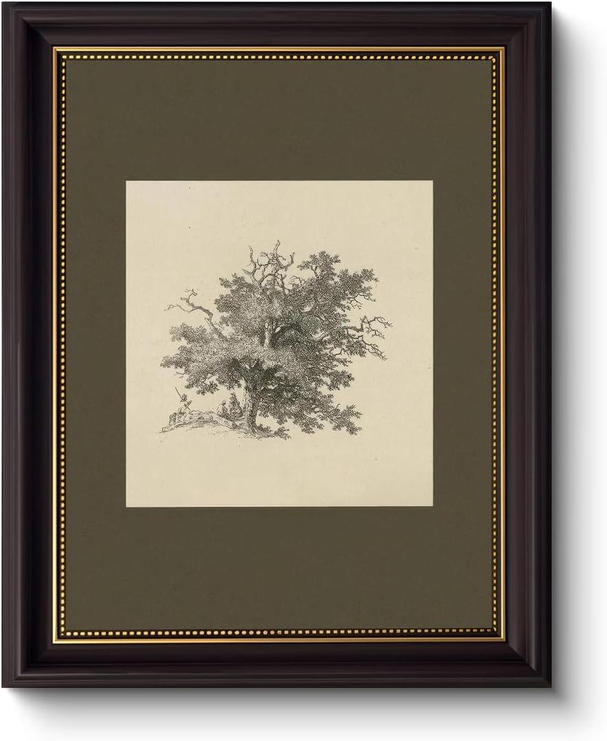 Myzoran Dark brown Frame Vintage Tree Wall Art Prints, Farmhouse Tree Sketch Landscape Pictures Painting,Rustic Neutral Vintage Siege Green Artwork,for Bathroom Bedroom Gallery Home Decor(16" x 24")