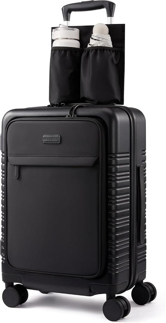 LOVEVOOK Carry On Luggage 22x14x9 Airline Approved with Detachable Pouch, 21 Inch Hardside Suitcases with Spinner Wheels, Lightweight Carry-on Luggage with TSA Lock for Women Men, 1PC, Black