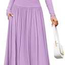 ZESICA Women's Long Sleeve Fall Maxi Dress 2025 Crewneck Knit Casual Slim Swing Pleated Dresses with Pockets M