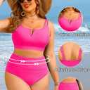 Yonique Women Plus Size High Waisted Bikini - Ribbed Two Piece Swimsuit Tummy Control Bathing Suit V-Wired 2026 Swimwear (Pink, 18W)
