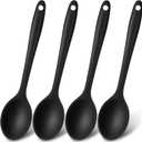 Patelai 4 Pieces Small Multicolored Silicone Spoons Silicone Serving Stirring Spoon for Kitchen Nonstick Cooking Baking Stirring Mixing Tools(Black)