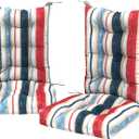 Set of 2 Rocking Chair Cushions for Outdoor/Indoor Use,Water Resisitant Tufted High Back Chair Pads for Patio,Porch,Balcony Rocker and Adirondack Furniture - Stripe Red Blue
