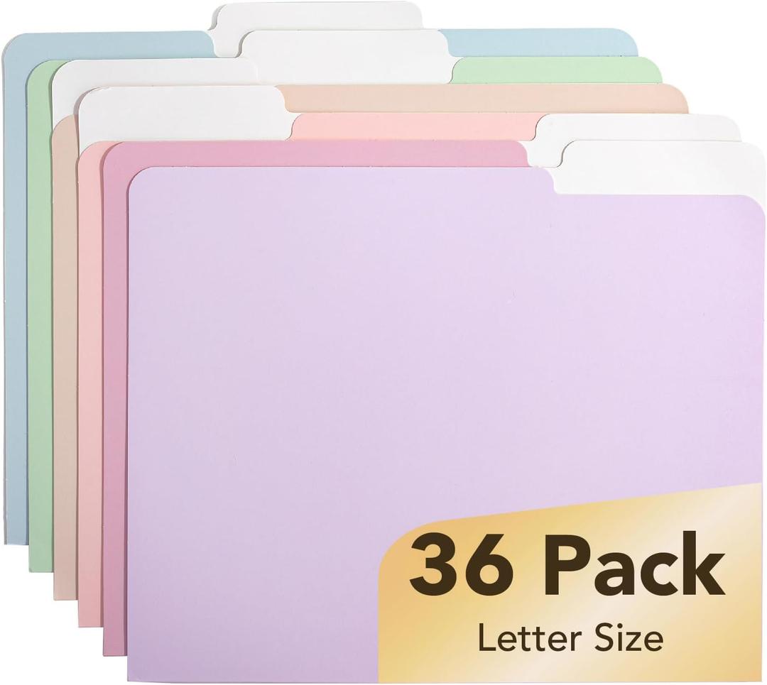 Mr. Pen- Poly File Folders with Tabs, 1/3 Cut Tab, 36 Pack, Letter Size | Morandi Colors, Plastic File Folders Letter Size (8.5 x 11 inches) for Office, School, Business, Documents Files Paper