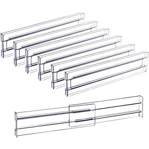 Acrylic Clear Drawer Dividers, Expandable 11-19'' Dresser Organizers Transparent Kitchen Drawer Organizer, Clear Plastic Drawers Separators for Clothing Kitchen Utensils and Office Storage, 6 Pack