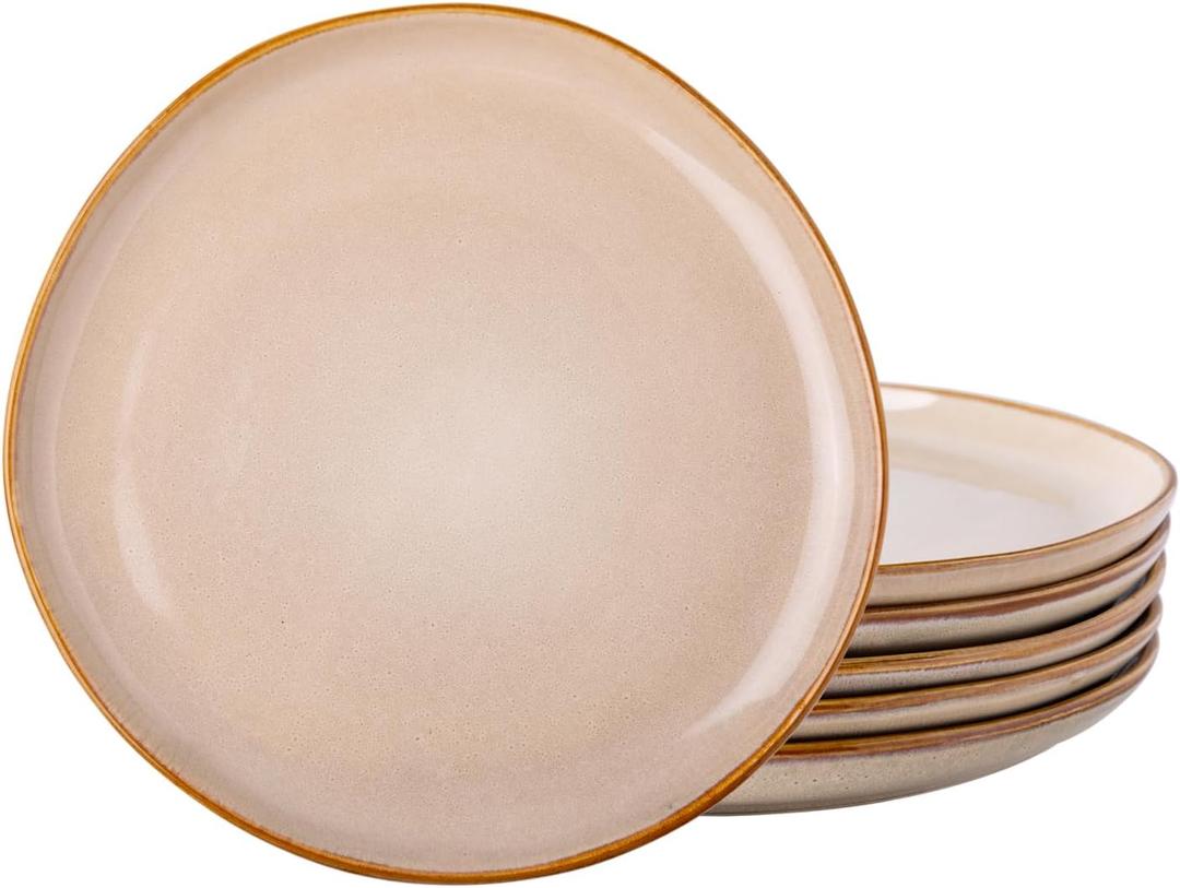 AmorArc Ceramic Plates Set of 6, 8.5 Inch Handmade Reactive Glaze Stoneware Plates set for Dessert, Salad, Appetizer, Small Dinner Plates, Microwave&Dishwasher Safe, Scratch Resistant (Latte)