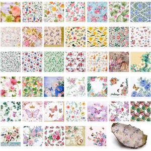 Crtiin 40 Pack Decoupage Napkins Assorted Floral Decorative Decoupage Napkins Cocktail Paper for DIY Crafting Birthday Party, Each Unfolded 13 Inch (Soft Floral)
