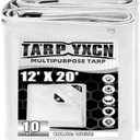 White Tarp 12x20 Feet, 10 Mil Thick Waterproof Poly Tarps Cover UV Resistant, Rip & Tear Proof with Metal Grommets Every 20 Inches