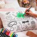 TOUROAM Slumber Party Coloring Pillowcase with 12 Pcs Fabric Markers, Color Your Own Pillowcase Kit for Pajama Party, Coloring Craft Decoration Supplies (26.7 x 18.5 Inch)
