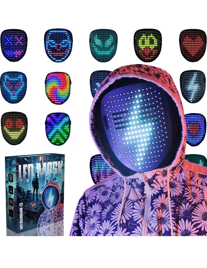 Depointer Life Led Mask with Gesture Sensing,Unisex LED Lighted Face Transforming Mask for Costume Cosplay Party Masquerade