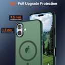 SUPFINE Magnetic for iPhone 16 Case (Compatible with MagSafe) (Military Grade Drop Protection) Slim Translucent Matte Shockproof with Anti-Fingerprint Phone Case, Forest Green
