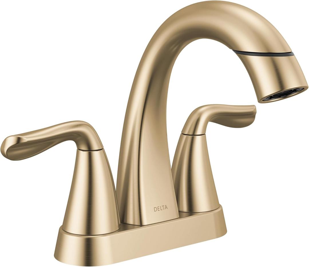 Delta Arvo Pull-Down Centerset Bathroom Faucet, Gold Bathroom Sink Faucet, Bathroom Faucet with Pull Out Sprayer, 3-Hole Bathroom Faucet, Champagne Bronze 25840LF-CZPD