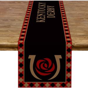 Kentucky Table Runner Derby Run for The Roses Horseshoe Horse Racing Themed Party Kitchen Dining Room Home Decoration (13" x 90")
