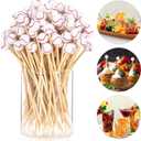 100 Pcs Baseball Toothpicks, 4.72 Inch Baseball Cocktail Picks for Appetizers, Long Bamboo Toothpicks, Decorative Toothpicks Skewers for Holiday Birthday Party Decorations (Baseball 3D)