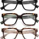 Oversized Reading Glasses Women Oprah Style Blue Light Blocking Computer Readers Designer Ladies Large Frame Square (+1.50, Pack of 3)