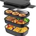 Bento Box Adult, Lunch Box Containers for Men Women with 8 Compartments, Lunch Containers with Utensils, 51 OZ/1900ML, Microwave & Dishwasher Safe (Black)