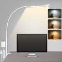 Voncerus LED Desk Lamp with Clamp, Eye-Caring Clip on Lights for Home Office, 3 Modes 10 Brightness, Long Flexible Goose-Neck, Metal, Swing Arm Architect Task Table Lamps with USB Adapter, White (S1 White and Silver)