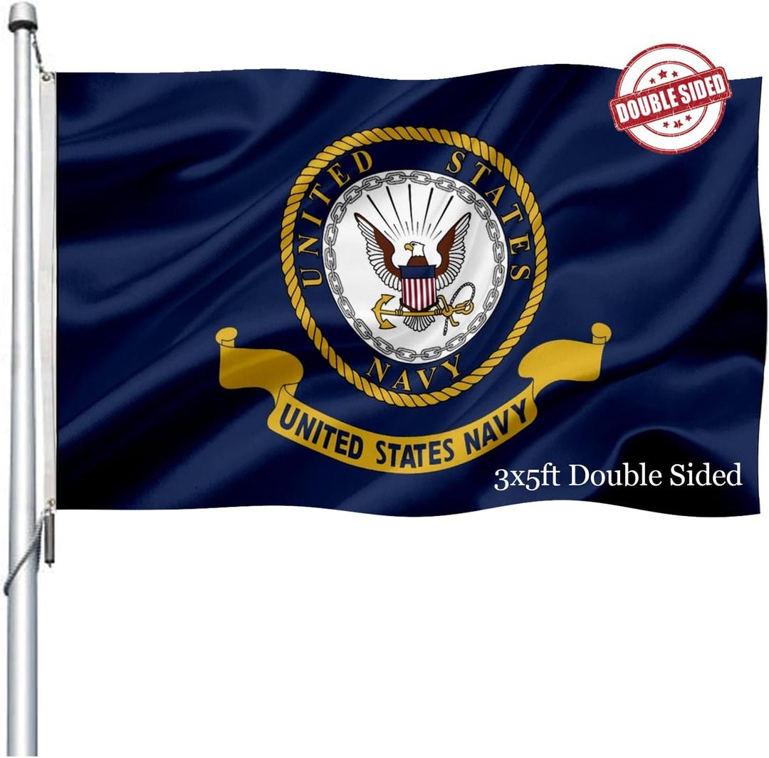 US Navy Emblem Flag Double Sided 3x5 Outdoor- Heavy Duty Naval Military Flags -United State Navy Flags Banner with 2 Brass Grommets 4 Rows Stitched