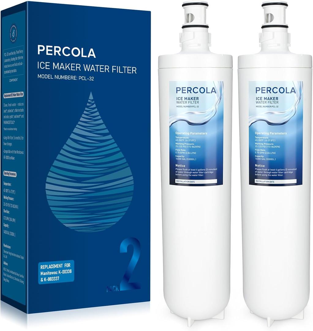 PERCOLA Manitowoc K00338/K00337 Arctic Pure Ice Maker Water Filter, Compatible with Manitowoc AR-10000 Ice Maker (Pack of 2)