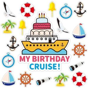 28Pcs Cruise Magnets Door Decorations Large Birthday Magnetic Cruise Ship Funny Door Decorations for Stateroom Cabin Fridge Door for Happy Birthday Anniversary Carnival Party Supplies Favors on Cruise
