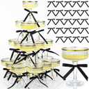 Set of 24 Plastic Champagne Coupe Glasses with Bow 7 oz Gold Champagne Tower Set Stackable Acrylic Ribbed Martini Glasses Cocktail Coupe Cup for Wedding Birthday Party Bar(Bowknot,Black)