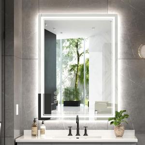 24x32 3 Colors Led Mirror for Bathroom with Front Light and Backlit,Dimmable Anti Fog Wall Bathroom Mirror with Led Lights, Water Proof, Decor Vanity Mirror (32"L x 24"W)