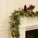 Breeze Touch Christmas Garland with Lights, 6FT Prelit Christmas Greenery Garland Battery Operated Lighted Garland with Eucalyptus Leaves for Mantle, Stairs Railing, Indoor and Outdoor Decoration