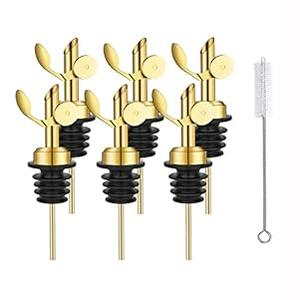 Weighted Stainless Steel Bottle Pourers, Auto Flip Feature Self Closing Olive Oil Dispenser Spout with 1 Cleaning Brush, Liquor Pour Spouts for Pours Liquid, Olive Oil, Vinegar (Gold-6 Pcs) Weighted Stainless Steel Bottle Pourers, Auto Flip Feature Self Closing Olive Oil Dispenser Spout with 1 Cleaning Brush, Liquor Pour Spouts for Pours Liquid, Olive Oil, Vinegar (Gold-6 Pcs)
