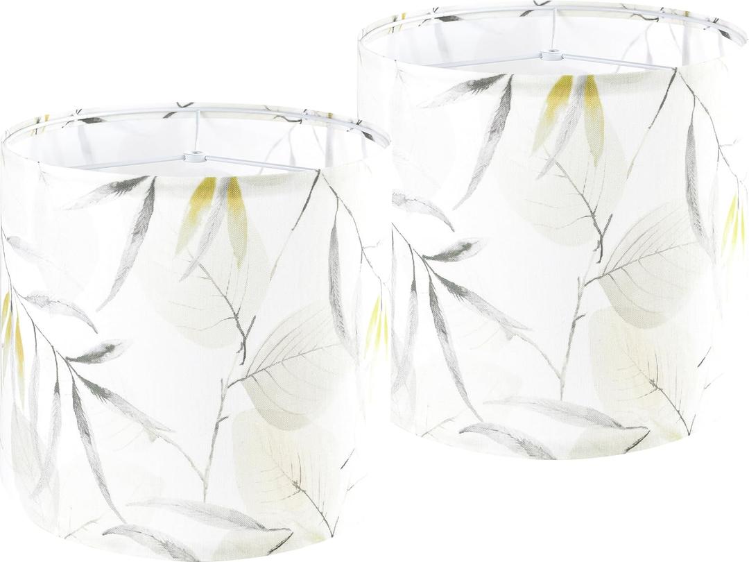 Set of 2 Small Drum Lamp Shade Leaf Patterned Lamp Shade - 10" x 10" x 10" - Ideal for Table & Floor Lamps - Natural Linen - Farmhouse & Modern Decor - Assembly Required - Hand Crafted By GO&SO