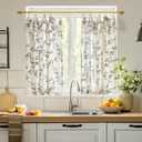 jinchan Floral Linen Kitchen Curtains with Attached Valance 36 Inch Length Farmhouse Cafe Tier Curtains for Living Room Bathroom Rustic Half Window Light Filtering Small Drapes 2 Panels Black