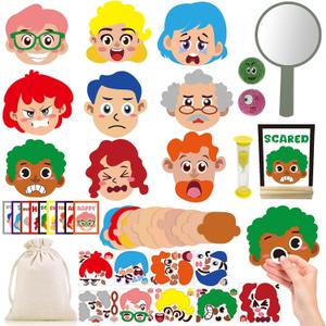 Cinrobiye Social Emotional Learning Activities Montessori Sensory Emotional & Feelings Creative Crafts Set with 9 Face Boards Emotion Flashcards Feelings Sensory Bottles Therapy Game for Preschoolers