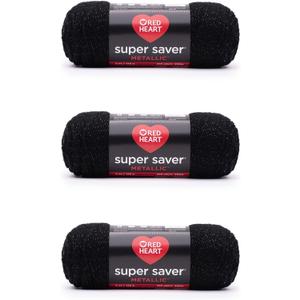 Red Heart Super Saver Metallic Black Yarn - 3 Pack of 5oz/142g - Acrylic - 4 Medium (Worsted) - 255 Yards - Knitting/Crochet