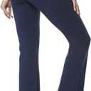 Houmous Inseam Women's Cotton Bootcut Pants Inner Pocket(Tall-35 Inseam-Navy Blue, 4 Pockets, Small)