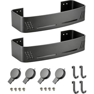 2-Pack Shower Caddy with Hooks, Suction Cup Shower Shelf, No Drilling Rustproof Aluminum Bathroom Shower Organizer for Inside Shower, Gun Grey