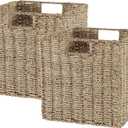 Vagusicc Wicker Storage Basket, Set of 2 Seagrass Storage Baskets, Foldable Wicker Basket 9 Inch Square Cube Storage Bins Storage Baskets for Organizing Shelf Baskets, 9''x9''x9''