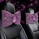 2 PCS Bling Car Pillows,Rhinestones Bowknot Car Headrest Pillow,Car Neck Pillow for Driver Relax Necksupport,Sleeping Travel Support Neck Pillow,Shiny Diamond Interior Accessories for Women,Pink